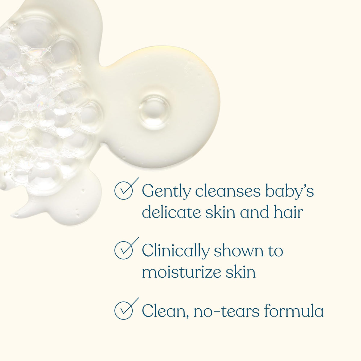 Pipette close-up of creamy lather texture demonstrating mild, moisturizing cleanse