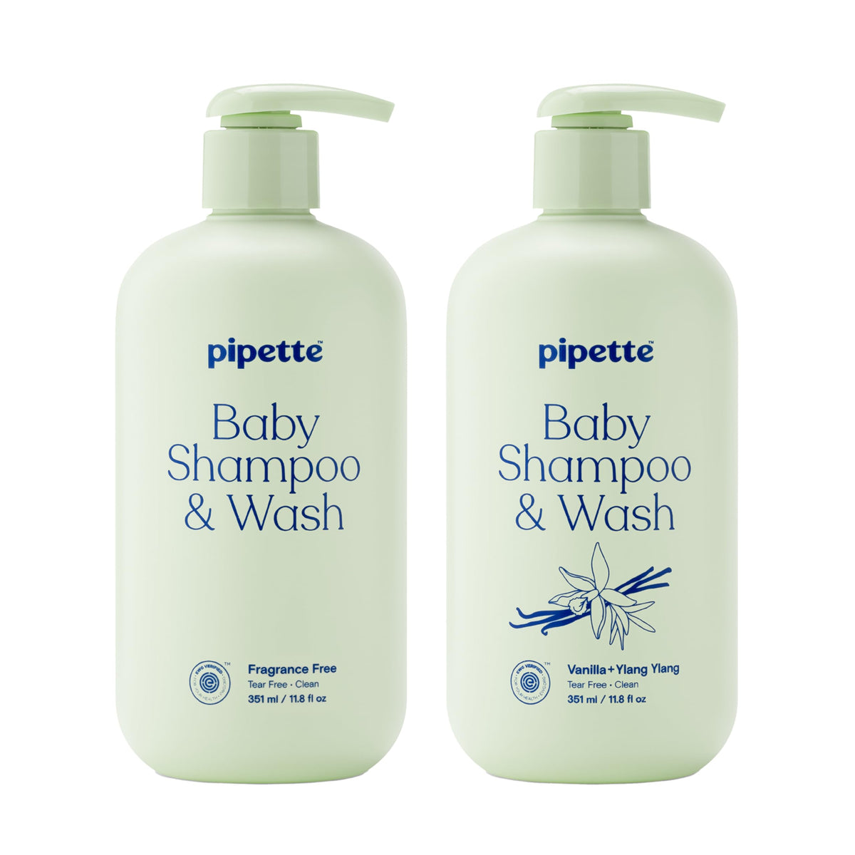 Pipette front packaging duo showing two gentle shampoo wash bottles for easy choice
