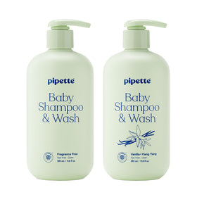 Pipette front packaging duo showing two gentle shampoo wash bottles for easy choice
