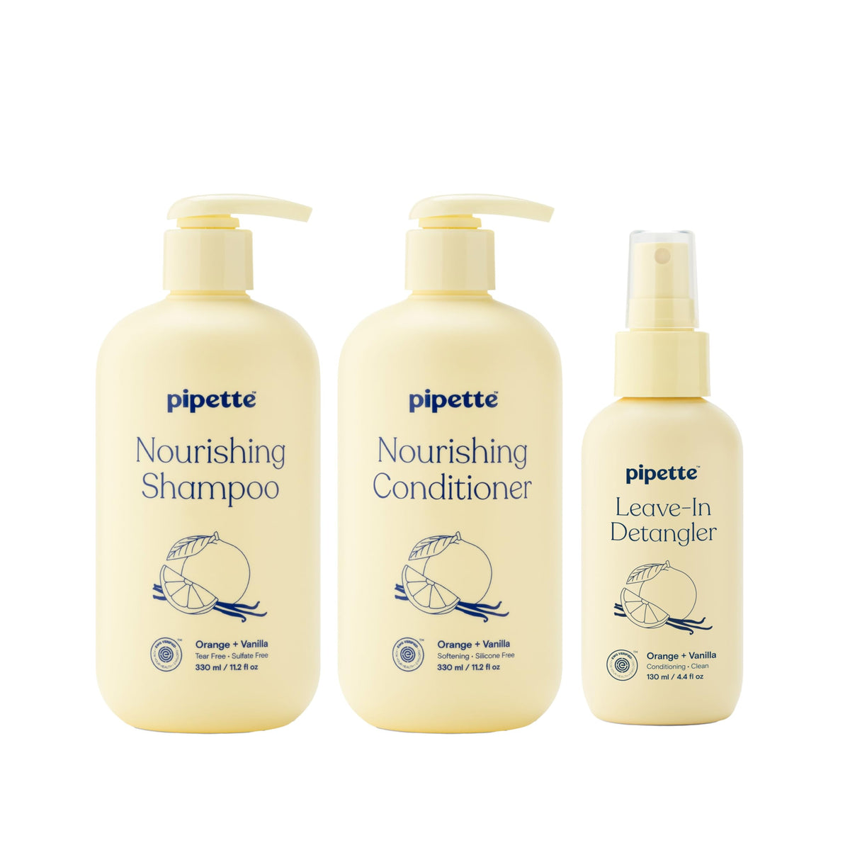 Pipette trio front packaging showing bottles and orange vanilla scent, aids caregiver choice
