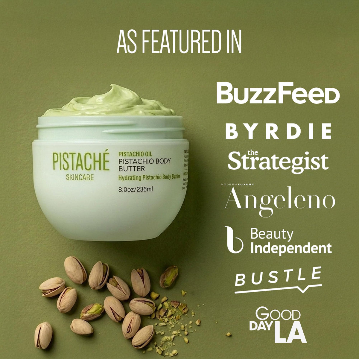 Close view of Pistaché Skincare packaging print indicating wind energy use