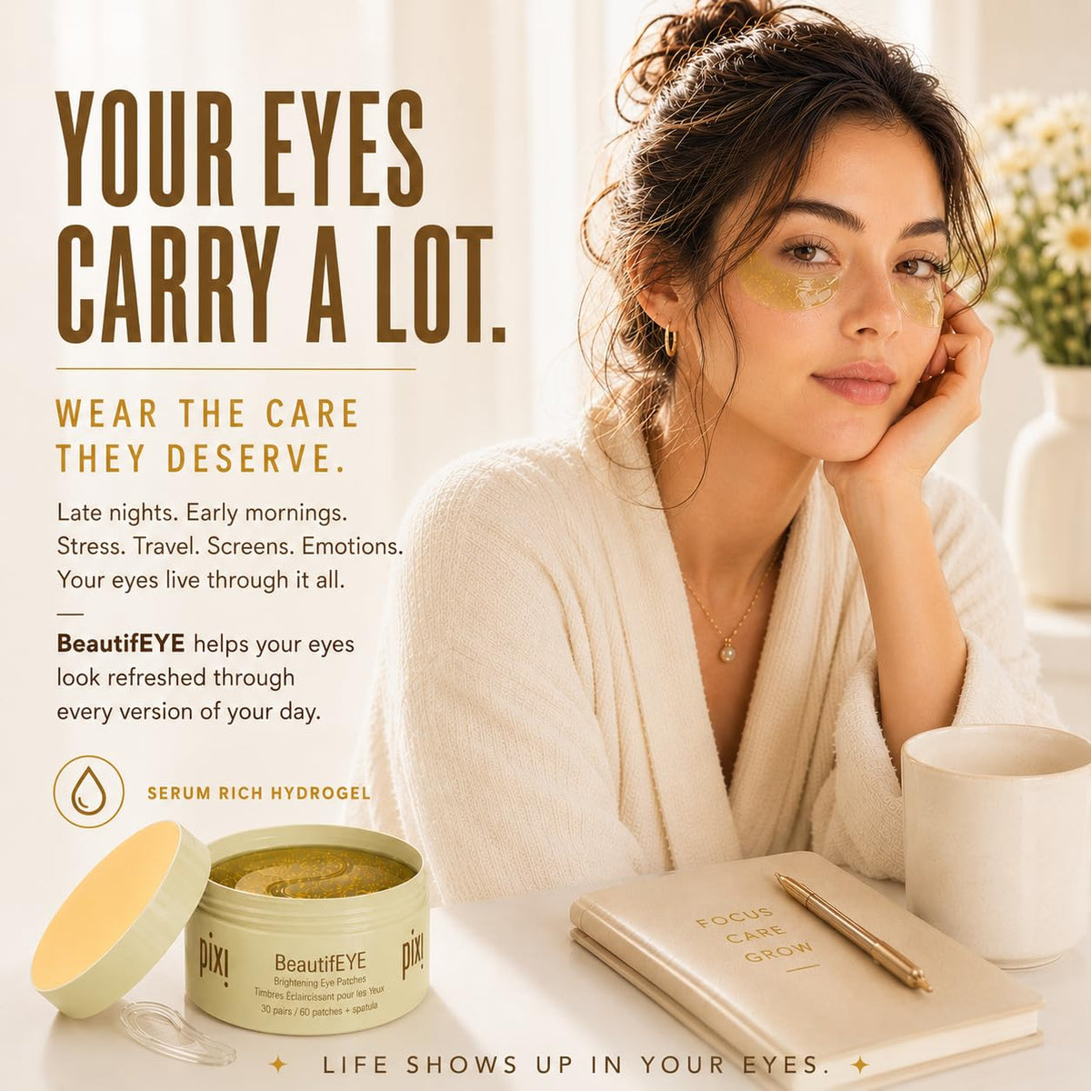 Pixi BeautifEYE before and after comparison showing brighter under-eye appearance