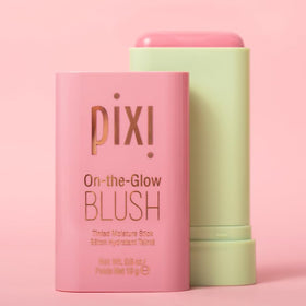 Pixi blush stick close-up swirl demonstrating pigment payoff and blendability