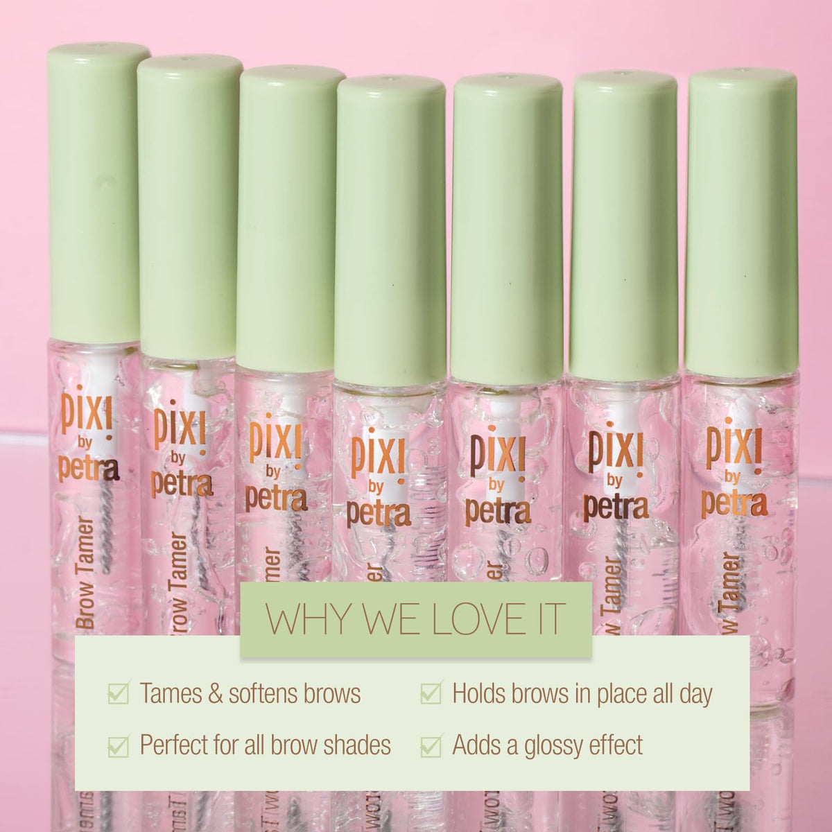 Pixi Brow Tamer next to everyday items showing travel‑friendly size benefit
