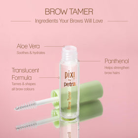 Pixi Brow Tamer gel texture closeup highlighting clear non‑crunchy finish