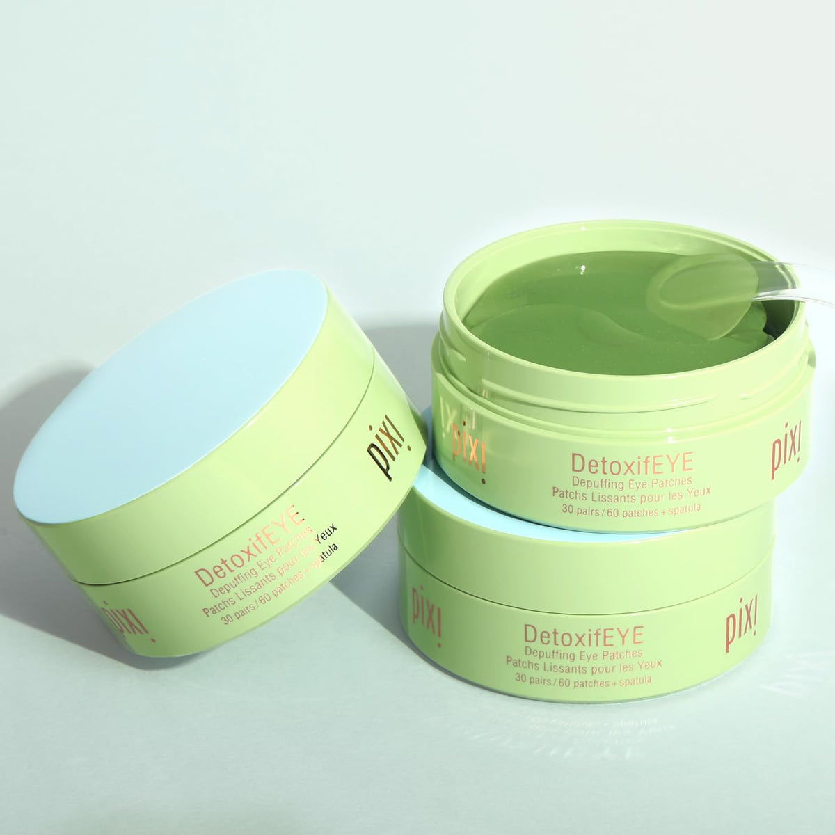Pixi patch applied under-eye illustrating de-puffing and comfort