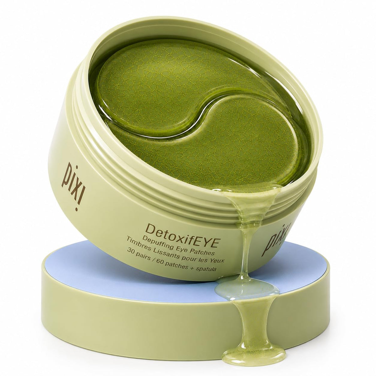 Pixi pouch front view showing DetoxifEYE and quick de-puff benefit