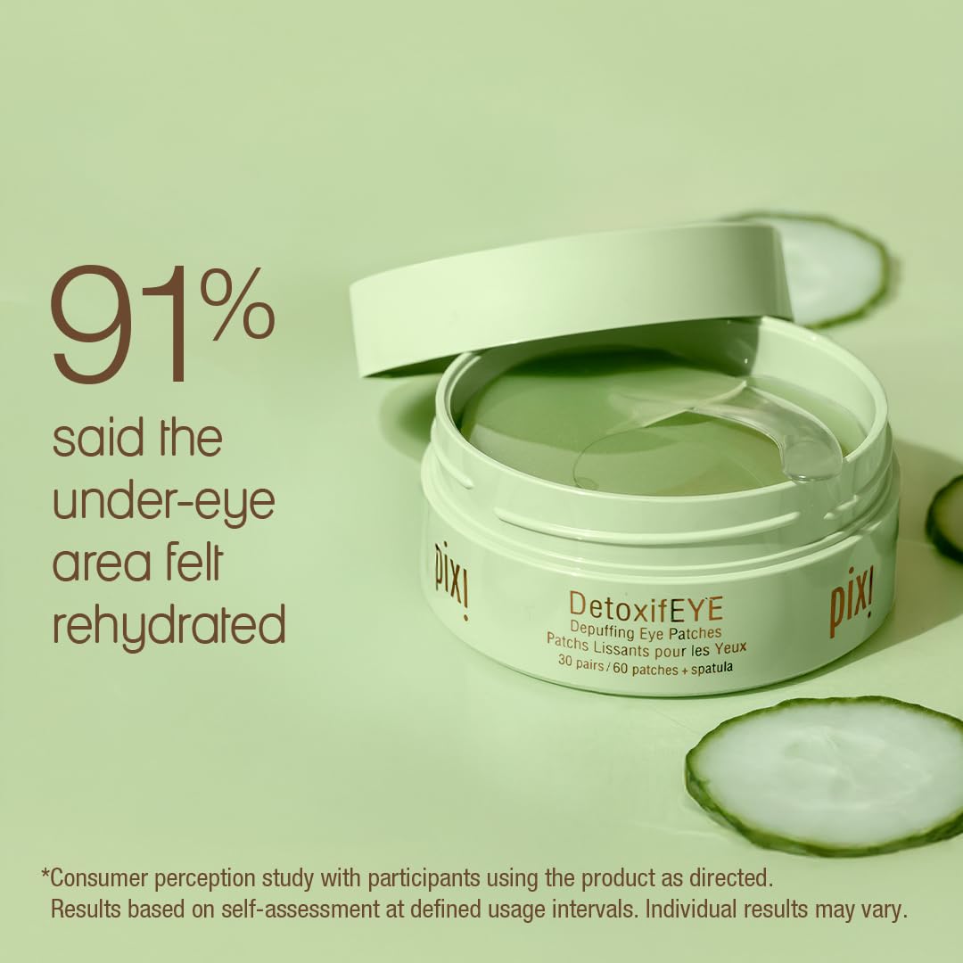 Pixi ingredients display with cucumber, gold and caffeine for brightening