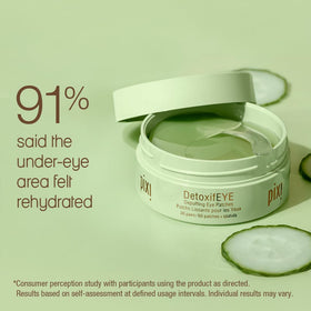 Pixi ingredients display with cucumber, gold and caffeine for brightening