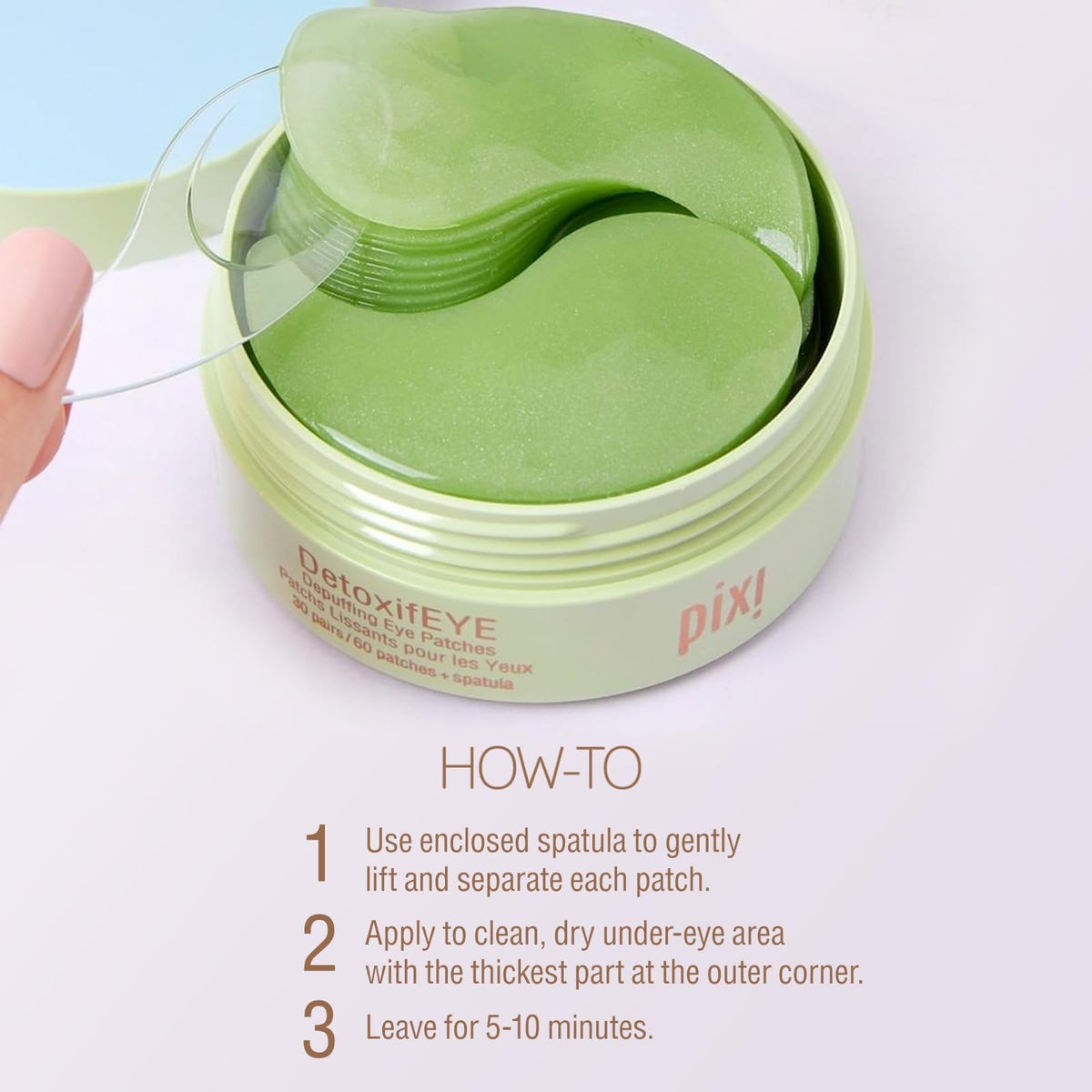 Pixi patch placed under eye demonstrating immediate cooling effect