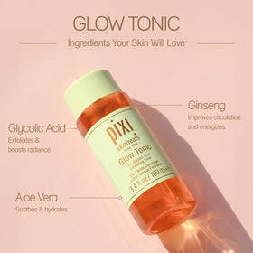 Pixi Glow Tonic close label showing ingredients and ingredient benefits