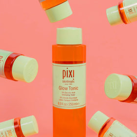 Pixi Glow Tonic styled on a bathroom shelf for daily routine inspiration