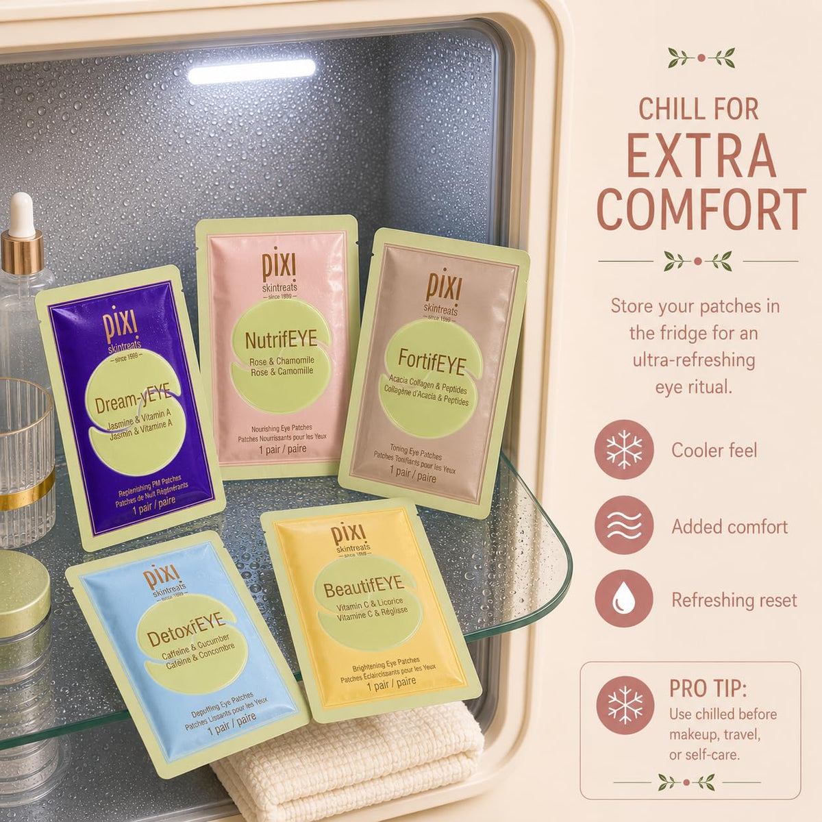 Pixi patch being applied in morning routine for brighter, refreshed eyes