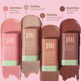 Pixi applying bronzer to cheeks demonstrating natural blended glow benefit