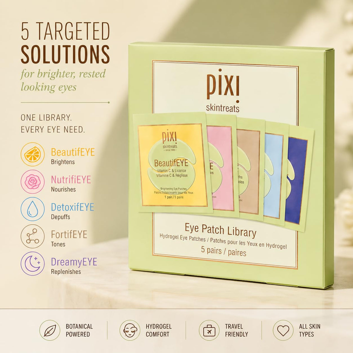 Pixi opened set with individual single-use patches and sachets for easy use