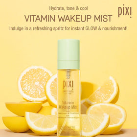 Pixi mist spray mid-air demonstrating fine even application and instant cooling effect
