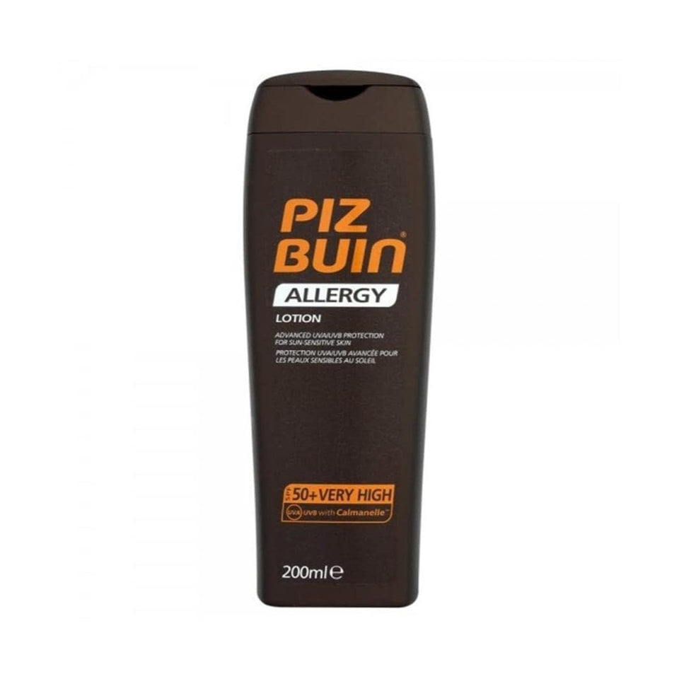Piz Buin bottle front view showing SPF50+ protection and easy application benefit