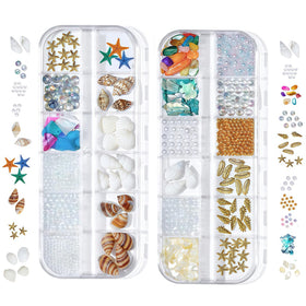 Pizadix open box of acrylic shells and starfish for detailed nail accents