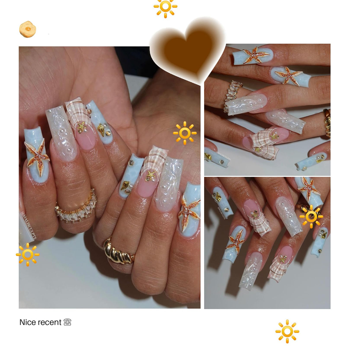 Pizadix styled manicure on beach background illustrating summer look