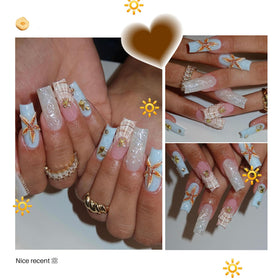 Pizadix styled manicure on beach background illustrating summer look