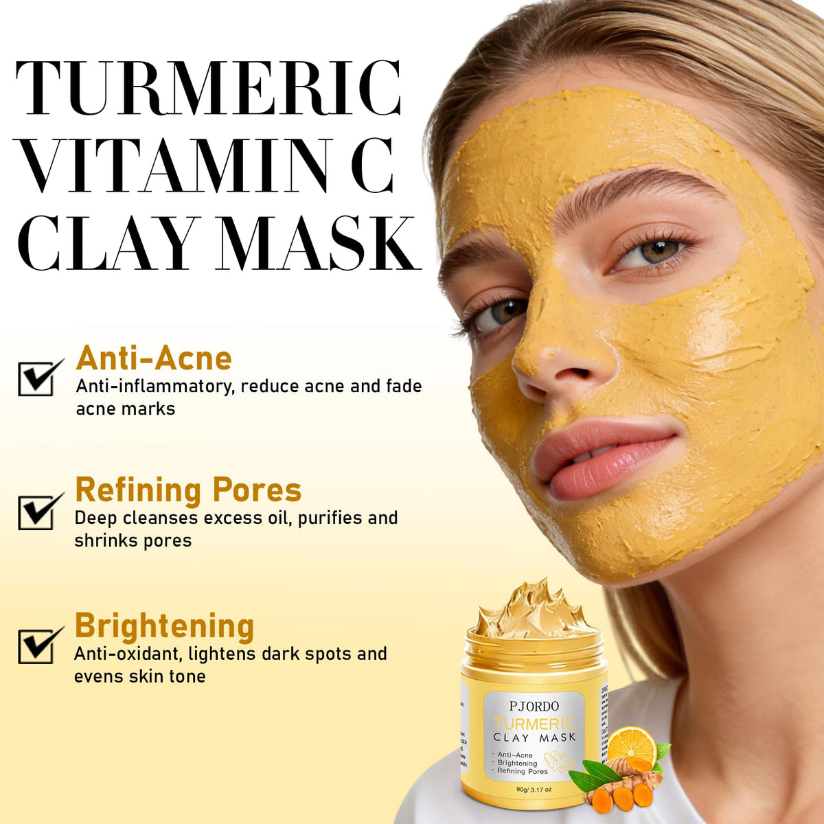 Pjordo turmeric vitamin C mask texture close-up showing creamy clay and brightening benefit
