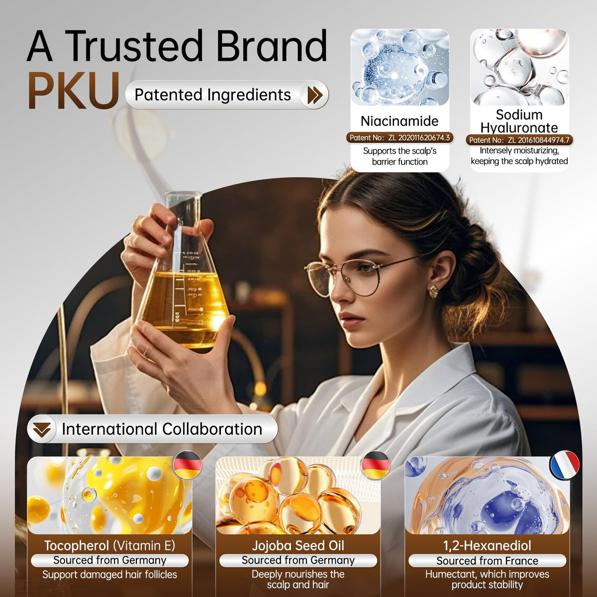 PKU serum texture poured on hand showing lightweight consistency and quick absorption