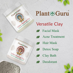 Plant Guru clay mask applied to cheek, demonstrating gentle cleansing benefit