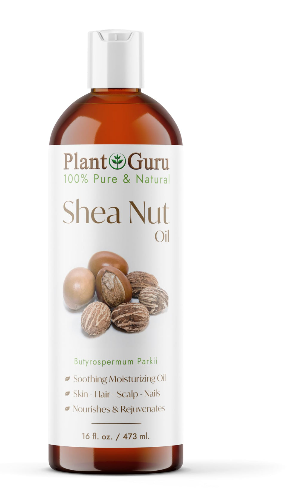 Plant Guru front bottle showing label and 16 fl oz size benefits