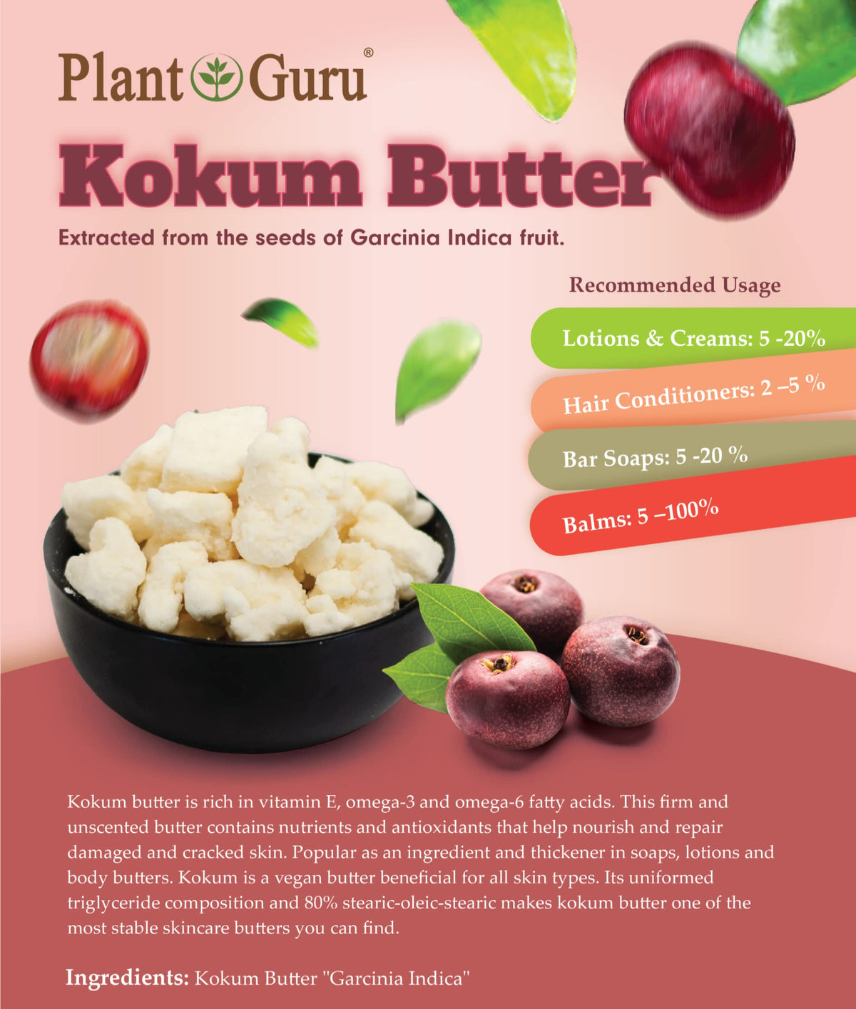 Plant Guru kokum butter next to kitchen scale showing true 5-pound bulk quantity