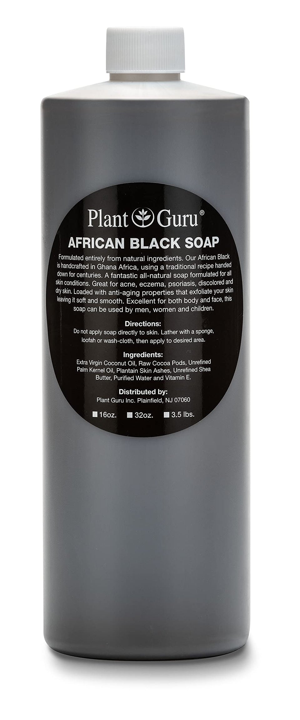 Plant Guru front bottle showing label and 32 fl. oz. size, clear product benefit