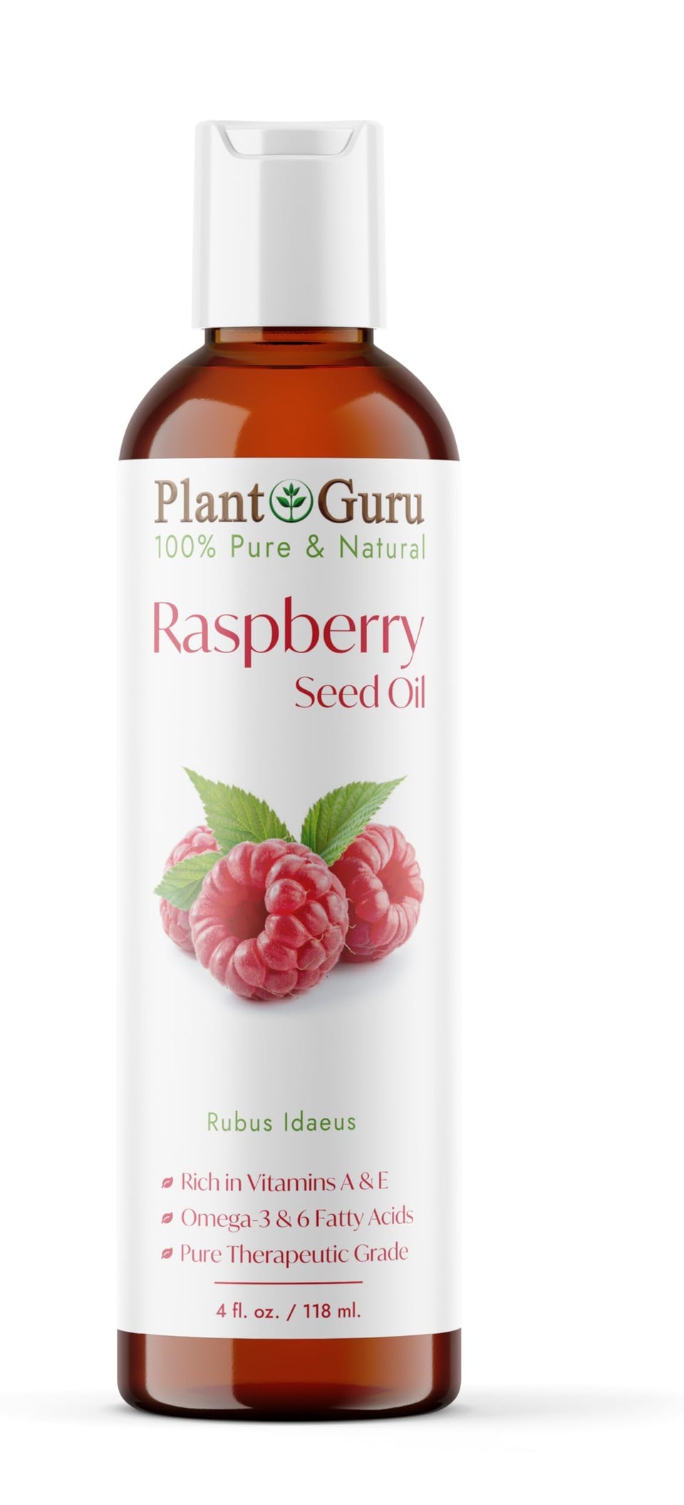 Plant Guru bottle front view showing product and pure carrier oil benefits