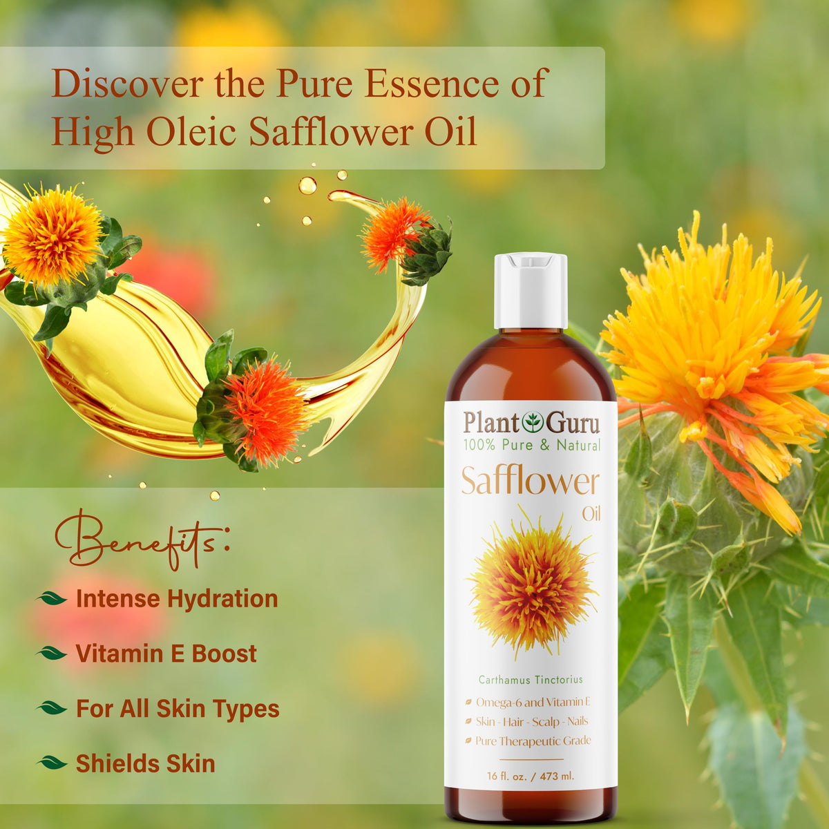 Plant Guru oil spread on hand showing lightweight absorption for hydrated skin