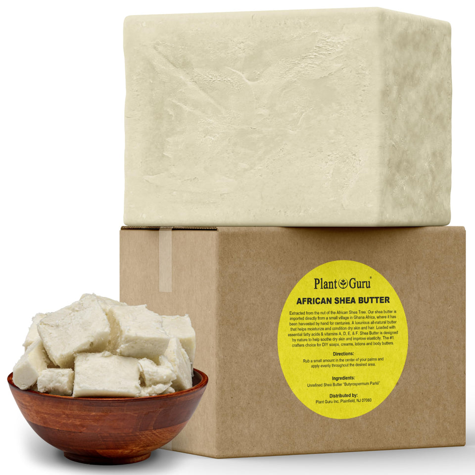 Plant Guru front block of raw shea butter showing size and texture benefits