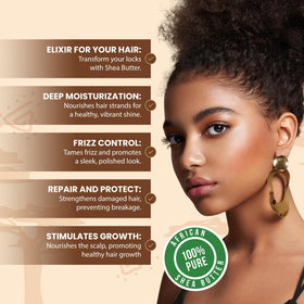 Plant Guru shea butter applied to hair to condition and seal moisture