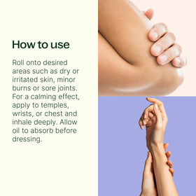 Plant Therapy applying roll-on to wrist demonstrating aromatherapy and calming benefit