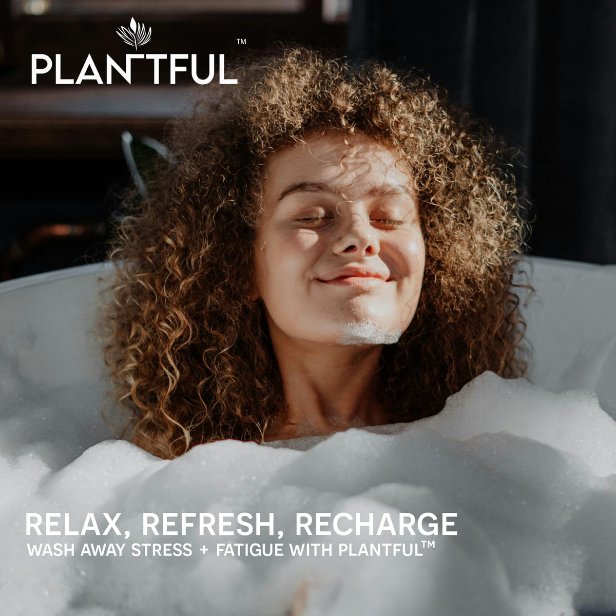 Plantful bath bomb dissolving in tub demonstrating relaxing aromatherapy