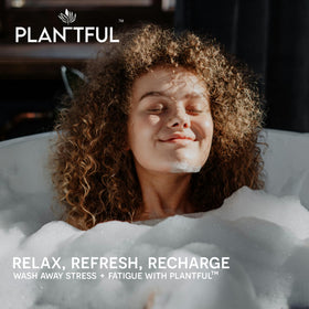 Plantful bath bomb dissolving in tub demonstrating relaxing aromatherapy