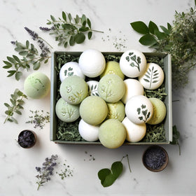 Plantful close-up of a single bath bomb highlighting handmade texture