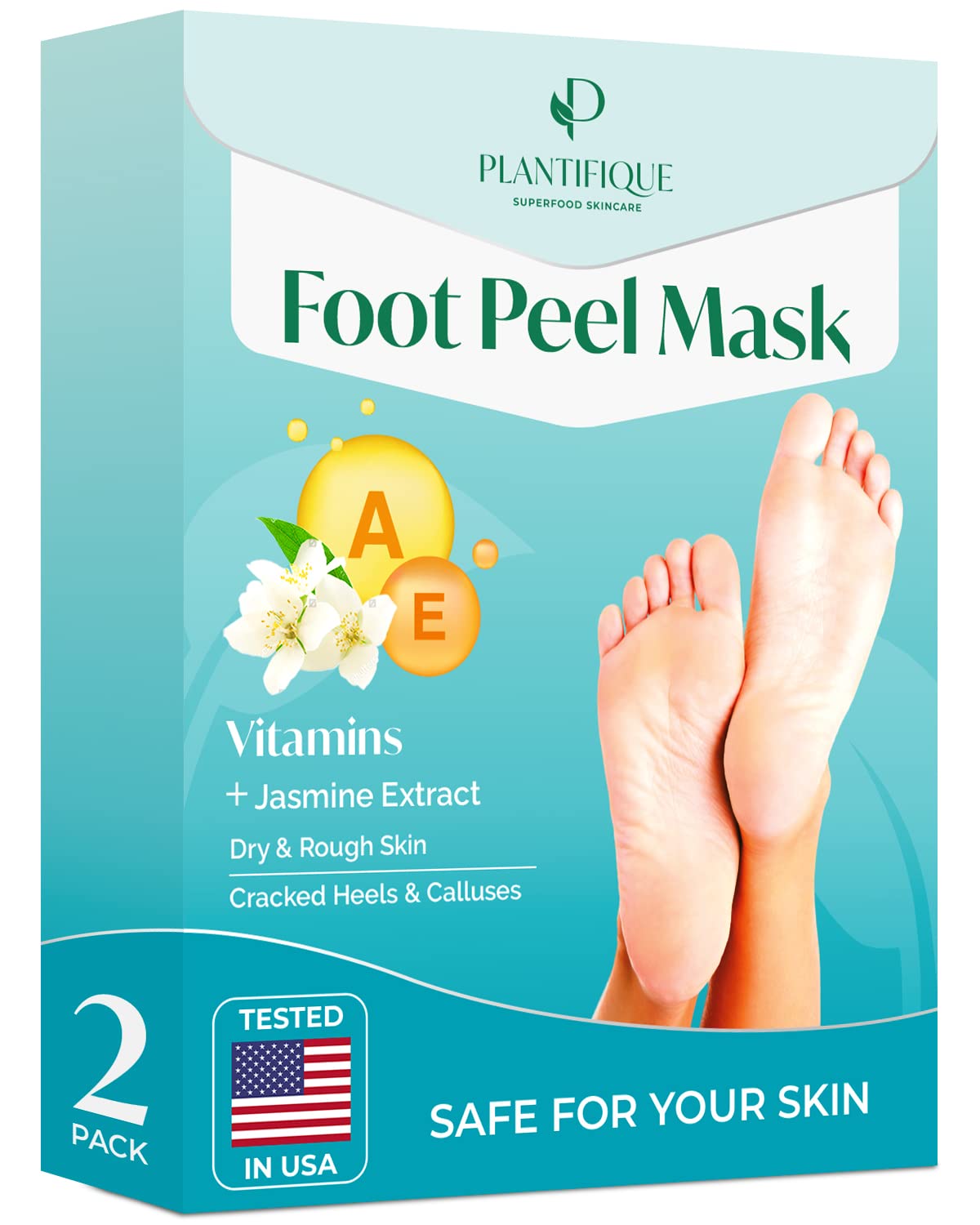 PLANTIFIQUE front packaging showing jasmine-scented foot peel benefits