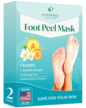 PLANTIFIQUE front packaging showing jasmine-scented foot peel benefits