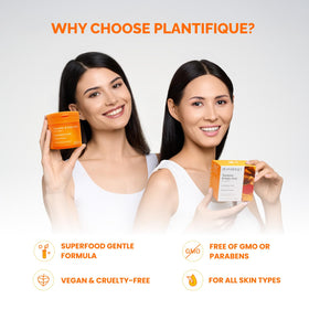 PLANTIFIQUE turmeric and kojic acid ingredients staged to show natural brightening support
