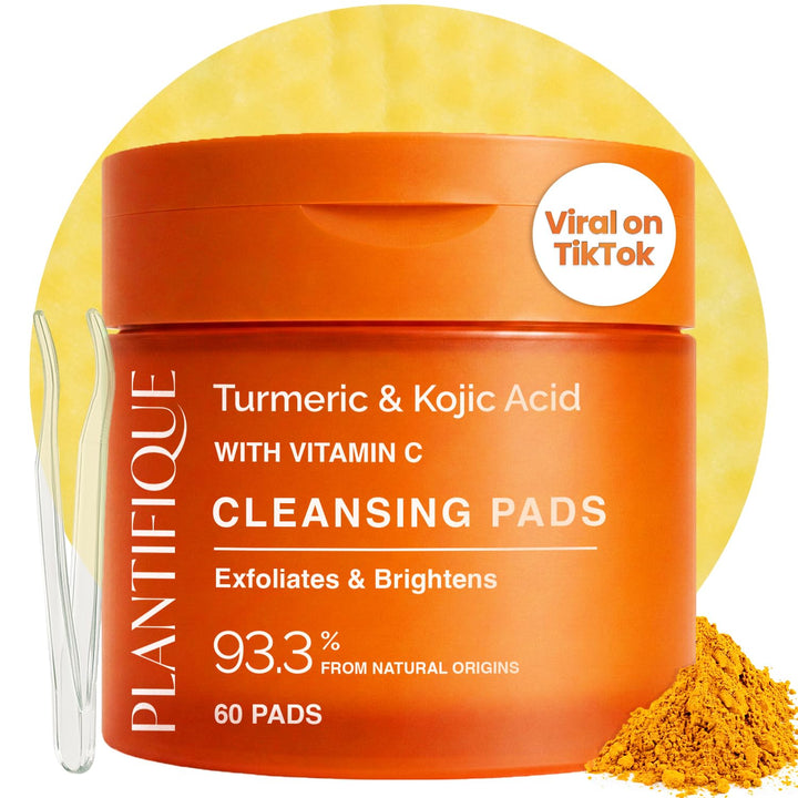 PLANTIFIQUE jar front view showing compact brightening pads, convenient for travel