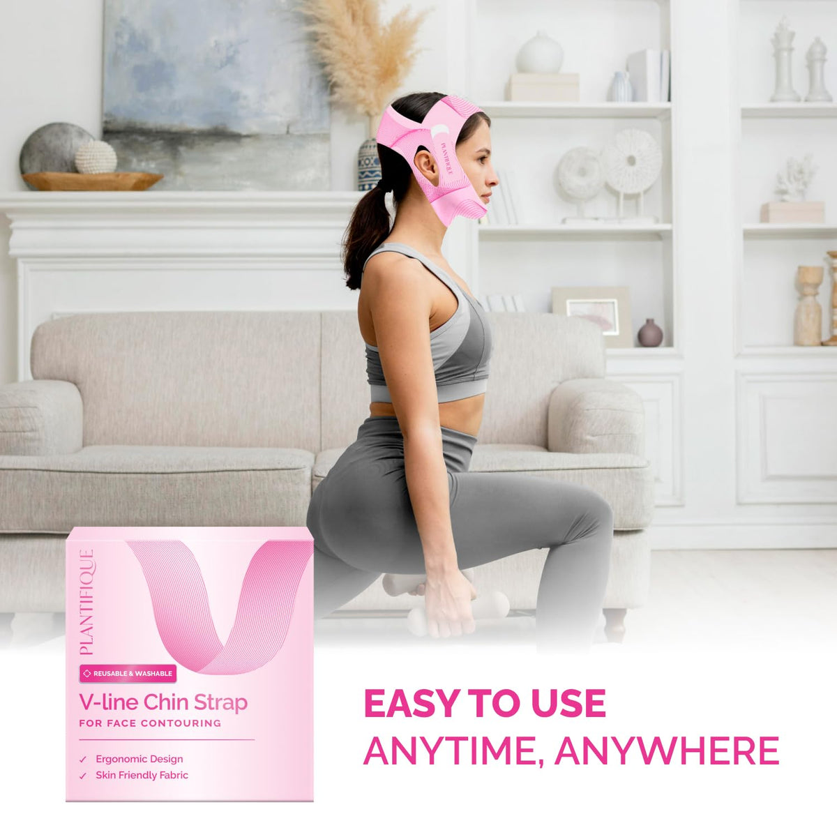PLANTIFIQUE lifestyle scene wearing strap while relaxing to support routine