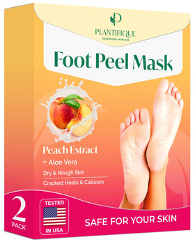 PLANTIFIQUE front packaging showing peach foot peel benefits