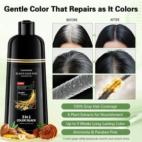 Plantkonw before and after photo showing transformed gray coverage and natural black tone benefit
