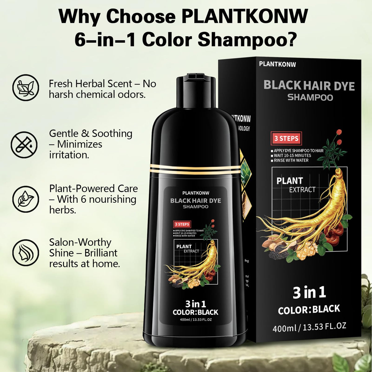 Plantkonw lifestyle image of woman with shiny black hair showing salon-quality at home benefit