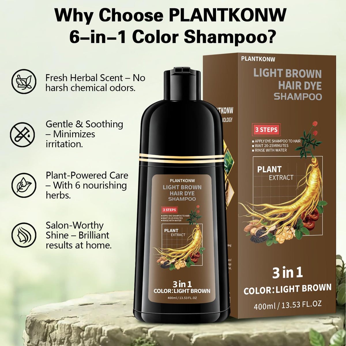 Plantkonw bottle beside hand showing product size and travel convenience