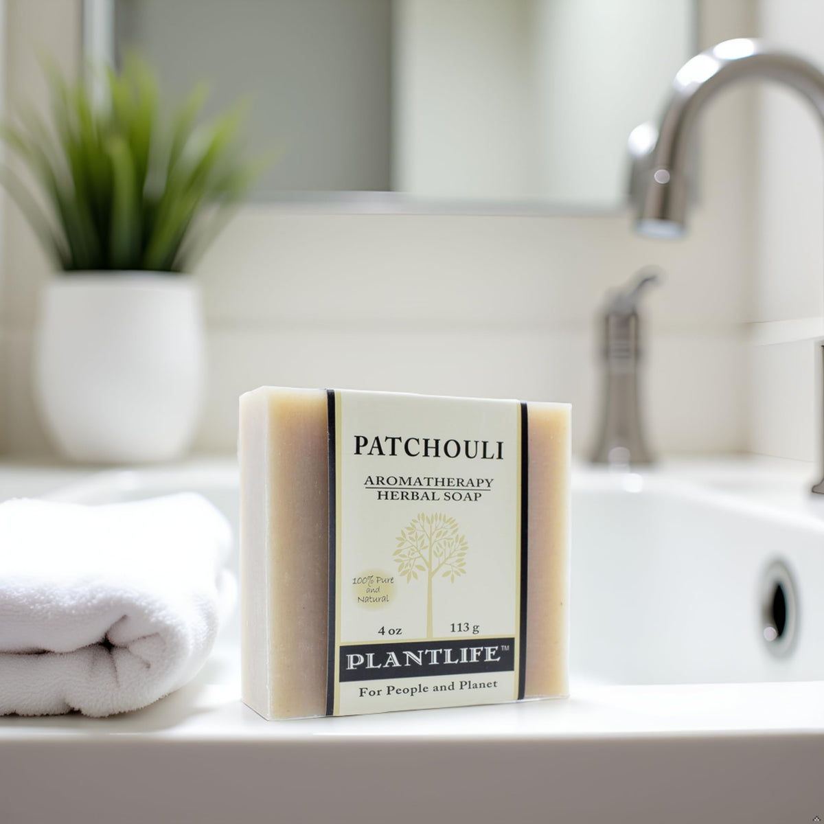 Plantlife patchouli close-up of bar texture highlighting moisturizing oils