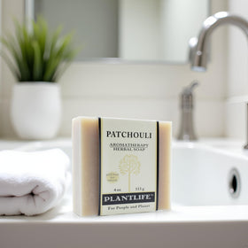 Plantlife patchouli close-up of bar texture highlighting moisturizing oils