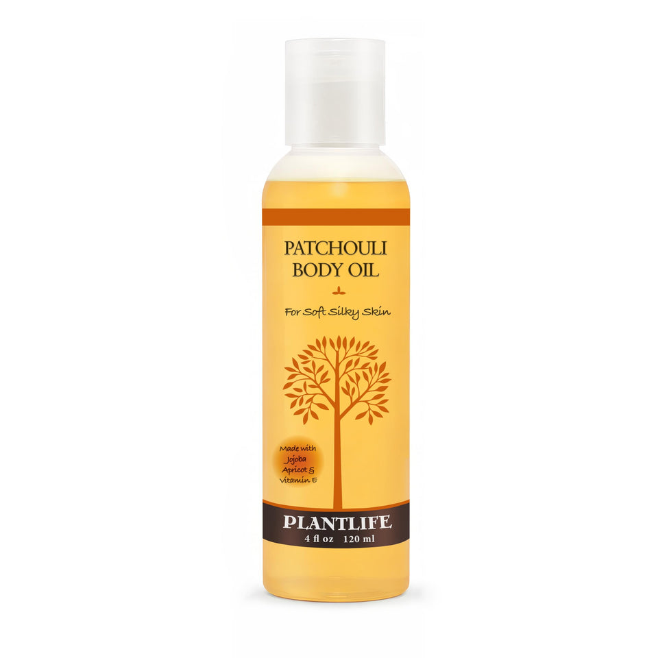 Plantlife bottle front view showing patchouli oil and natural hydration benefits